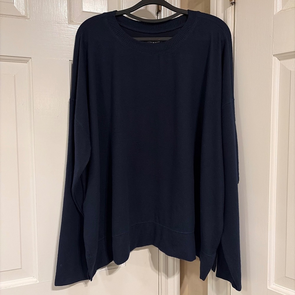 Lucky Brand Womens XXL Navy Blue Long Sleeve Crew Neck Pullover Top NWT